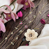 Vriksham Designer Floral With Pearls Drop Line Gold Look Alike Anklets-Red Green-G20687